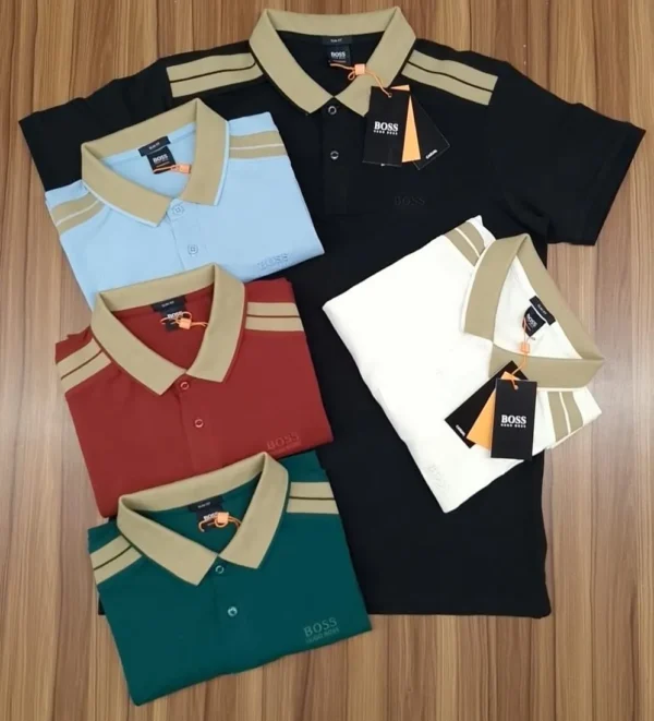 Hugo Boss Signature Striped Collar Premium Polo Shirt – Men's Exclusive Collection